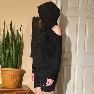 black ripped heavy hoodie